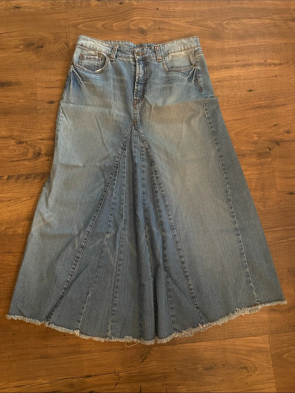 Denim Panel Jeanstar Maxi Skirt in Light Blue